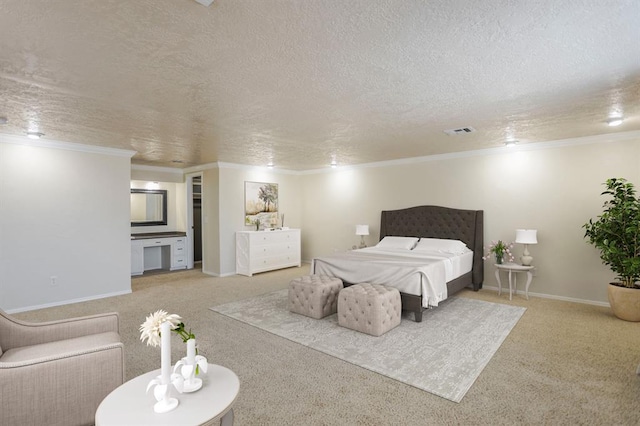 10900 Rock Ridge Rd, Oklahoma City, OK 73120 - carpeted bedroom featuring ornamental molding and a textured ceiling