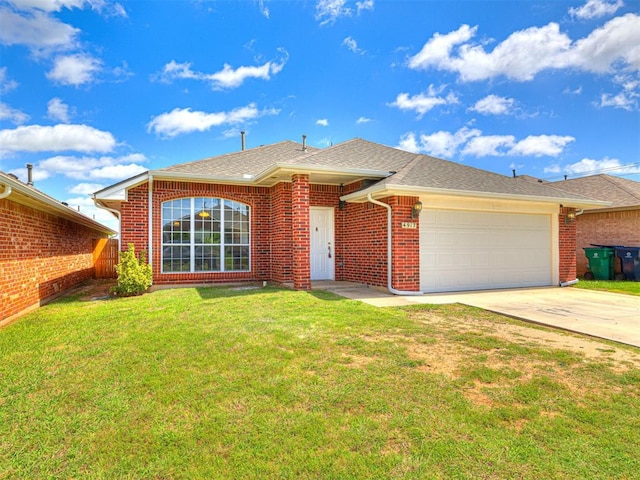 4917 SE 89th Ter, Oklahoma City, OK 73135 - single story home with an attached garage, driveway, brick siding, and a shingled roof