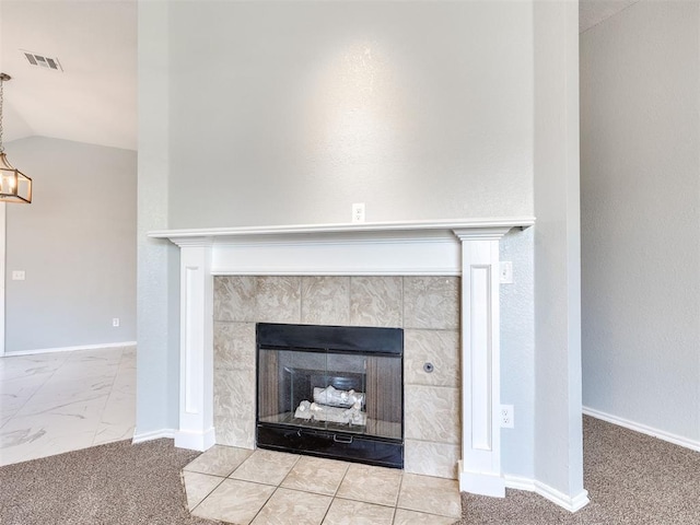 4917 SE 89th Ter, Oklahoma City, OK 73135 - detailed view of a tile fireplace and carpet flooring