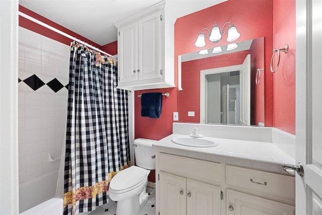 1608 Mulholland Dr, Edmond, OK 73003 - bathroom featuring vanity and shower / bath combo with shower curtain