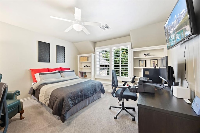 1608 Mulholland Dr, Edmond, OK 73003 - bedroom with an office area, carpet floors, and a ceiling fan