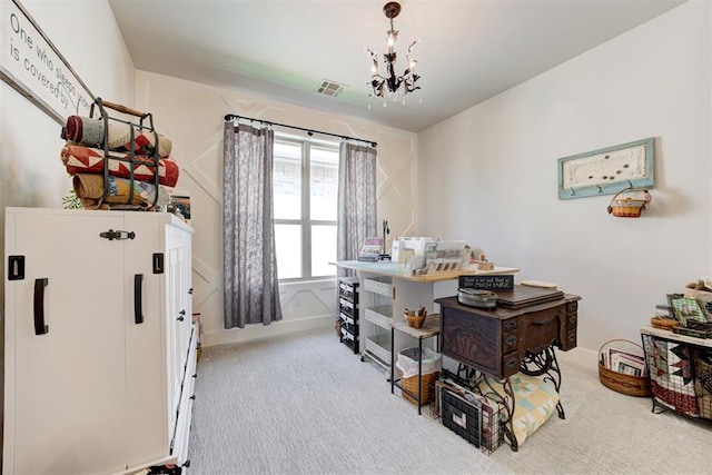 209 Pont Julienn Ct, Edmond, OK 73034 - carpeted home office featuring a chandelier