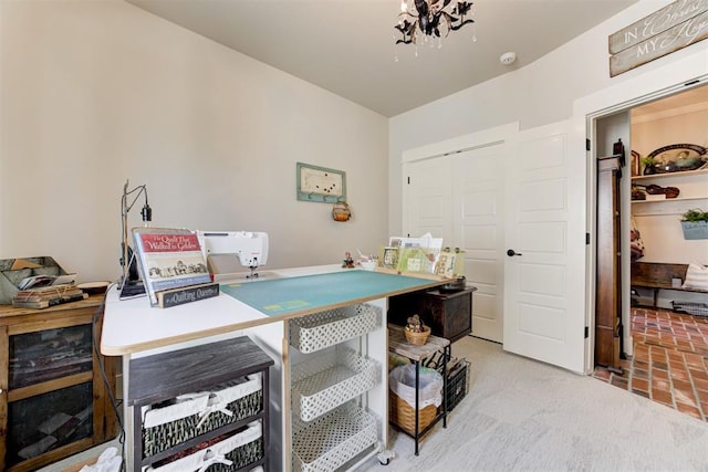 209 Pont Julienn Ct, Edmond, OK 73034 - home office with a chandelier