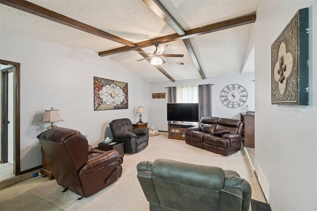 809 N Southminster St, Moore, OK 73160 - living area with carpet, a ceiling fan, and a textured ceiling