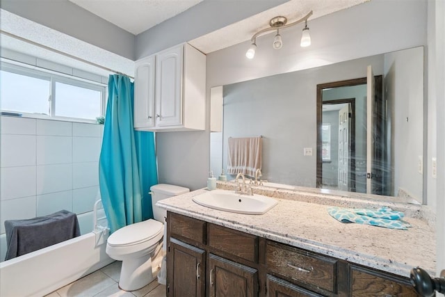 809 N Southminster St, Moore, OK 73160 - bathroom with vanity, shower / tub combo with curtain, and tile patterned floors