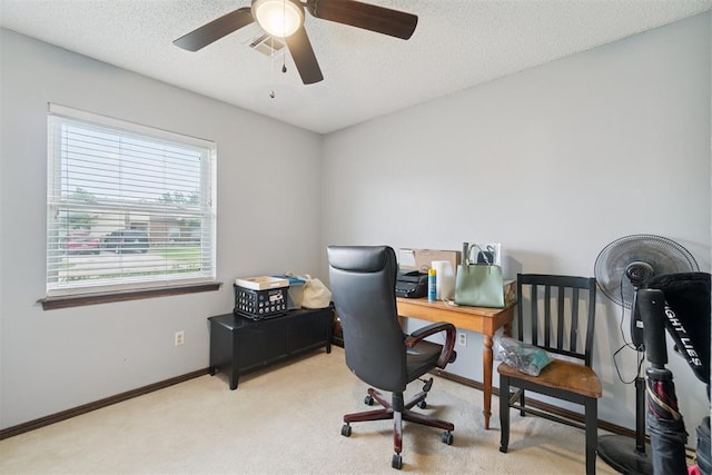 809 N Southminster St, Moore, OK 73160 - office with light carpet, ceiling fan, and a textured ceiling