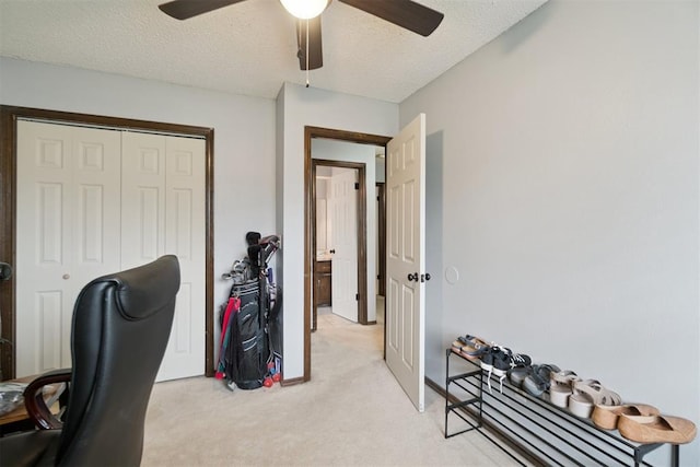 809 N Southminster St, Moore, OK 73160 - office featuring a ceiling fan, light carpet, and a textured ceiling