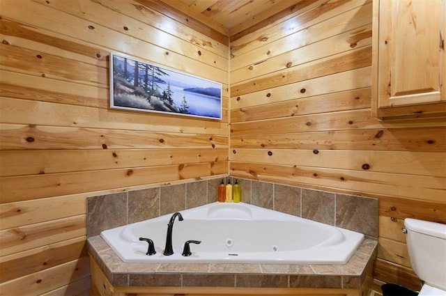 232 Orange Grove Rd, Broken Bow, OK 74728 - full bath with wooden walls, a whirlpool tub, and wooden ceiling