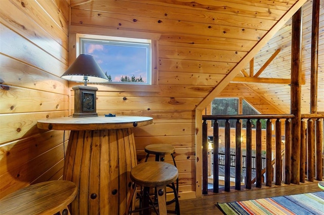 232 Orange Grove Rd, Broken Bow, OK 74728 - bar with plenty of natural light, wood ceiling, wood finished floors, and wood walls