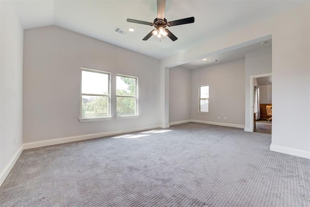 2408 NW 179th St, Edmond, OK 73012 - empty room with carpet flooring, a ceiling fan, vaulted ceiling, and recessed lighting