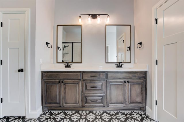 2408 NW 179th St, Edmond, OK 73012 - full bathroom featuring double vanity and an enclosed shower