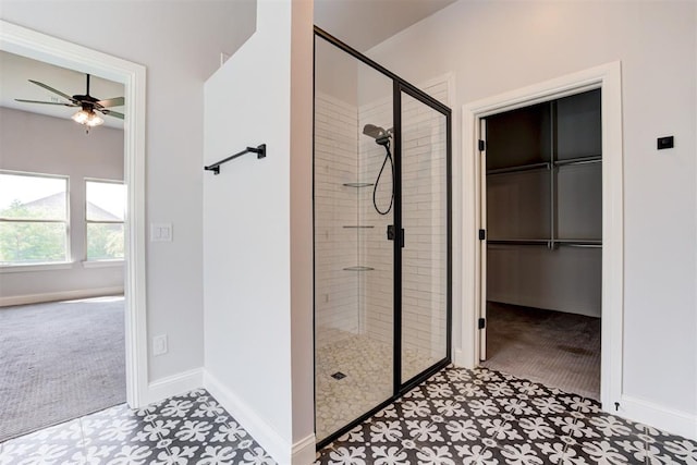 2408 NW 179th St, Edmond, OK 73012 - bathroom with a shower stall and ceiling fan