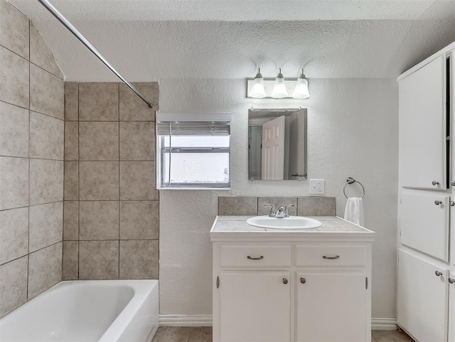 216 S 5th St, Noble, OK 73068 - full bath featuring vanity, shower / tub combination, a textured wall, and a textured ceiling