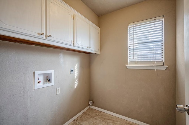 6900 N Elk Canyon Rd, Oklahoma City, OK 73162 - washroom featuring hookup for an electric dryer, cabinet space, washer hookup, and light tile patterned flooring