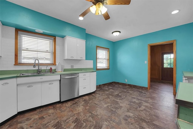 315 W 6th St, Cordell, OK 73632 - kitchen featuring dishwasher, plenty of natural light, white cabinetry, and a ceiling fan