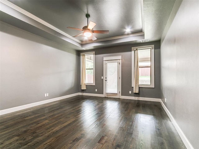 3009 Cordova Ct, Norman, OK 73072 - unfurnished room with a raised ceiling, a ceiling fan, wood finished floors, and ornamental molding
