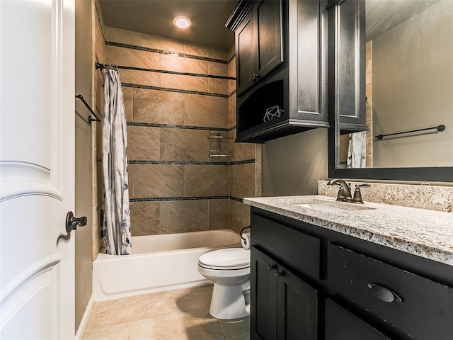 3009 Cordova Ct, Norman, OK 73072 - bathroom with shower / bath combo, vanity, tile patterned flooring, and recessed lighting