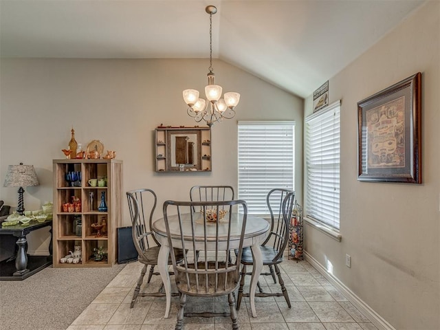 9505 SW 27th St, Oklahoma City, OK 73128 - dining space featuring a chandelier and lofted ceiling