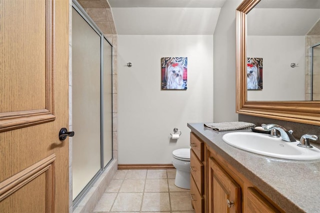 18816 Otter Creek Dr, Edmond, OK 73012 - full bathroom with a stall shower, vanity, and tile patterned flooring