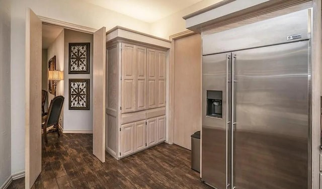 716 Fox Bend Trl, Edmond, OK 73034 - kitchen featuring built in fridge and dark wood-style flooring