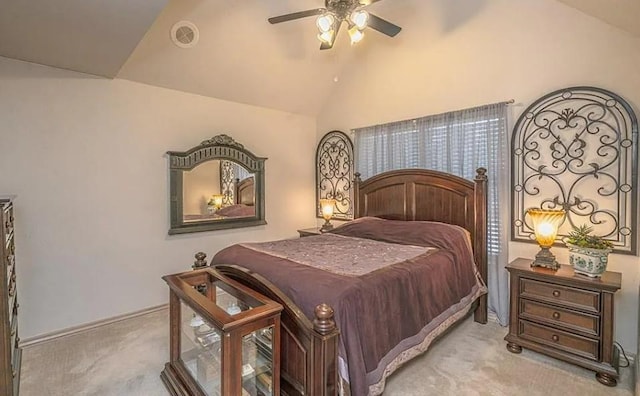 716 Fox Bend Trl, Edmond, OK 73034 - carpeted bedroom featuring lofted ceiling and ceiling fan