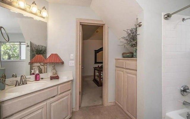 716 Fox Bend Trl, Edmond, OK 73034 - bathroom with vanity, bathing tub / shower combination, and tile patterned floors