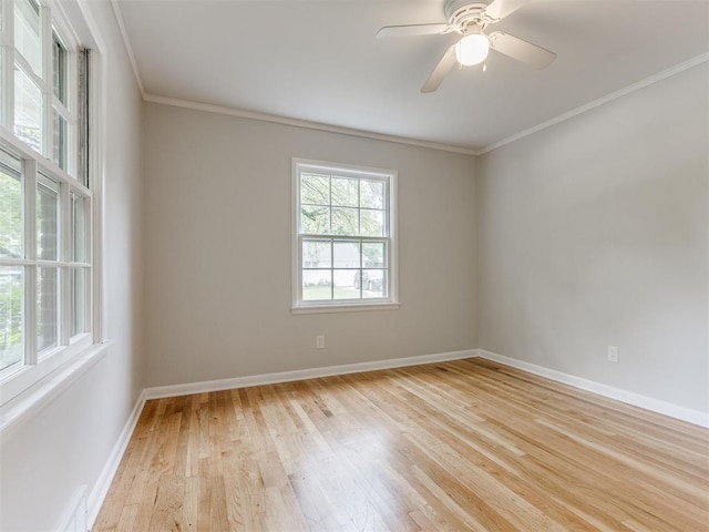 1213 Leslie Ln, Norman, OK 73069 - unfurnished room featuring ornamental molding, light wood-style floors, and ceiling fan