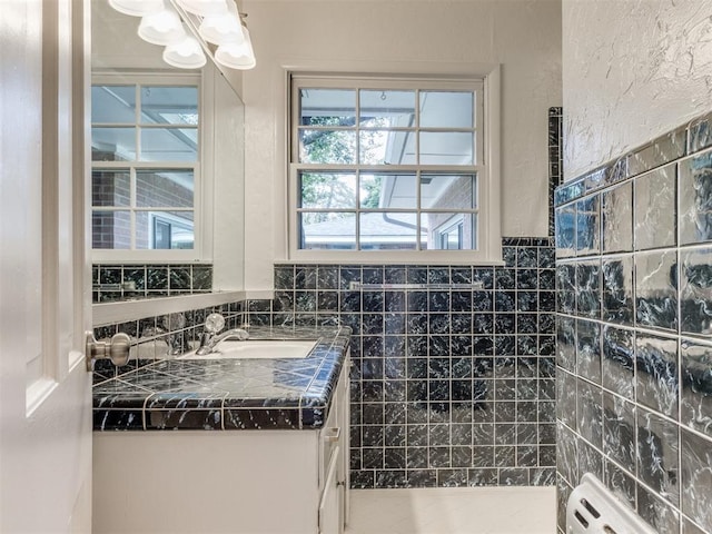 1213 Leslie Ln, Norman, OK 73069 - bathroom featuring vanity and a chandelier