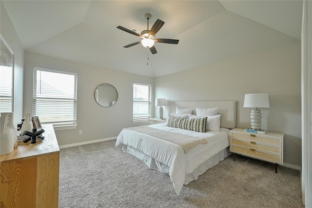 3808 Palmetto Trl, Oklahoma City, OK 73179 - bedroom featuring lofted ceiling, carpet flooring, and ceiling fan