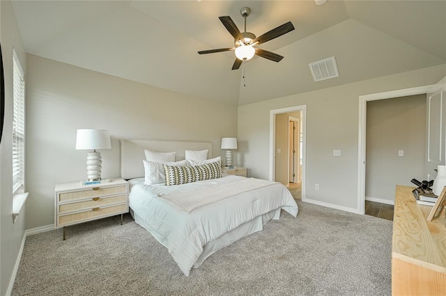 3808 Palmetto Trl, Oklahoma City, OK 73179 - carpeted bedroom with vaulted ceiling and ceiling fan