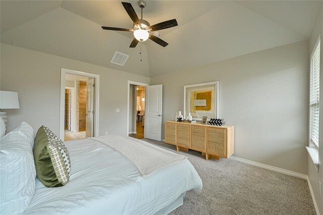 3808 Palmetto Trl, Oklahoma City, OK 73179 - bedroom featuring light colored carpet, ceiling fan, and high vaulted ceiling