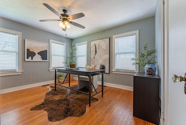 416 W Hill St, Oklahoma City, OK 73118 - home office featuring plenty of natural light, hardwood / wood-style floors, and a ceiling fan