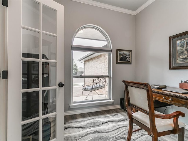 1401 Baycharter St, Norman, OK 73071 - office area with crown molding and wood finished floors