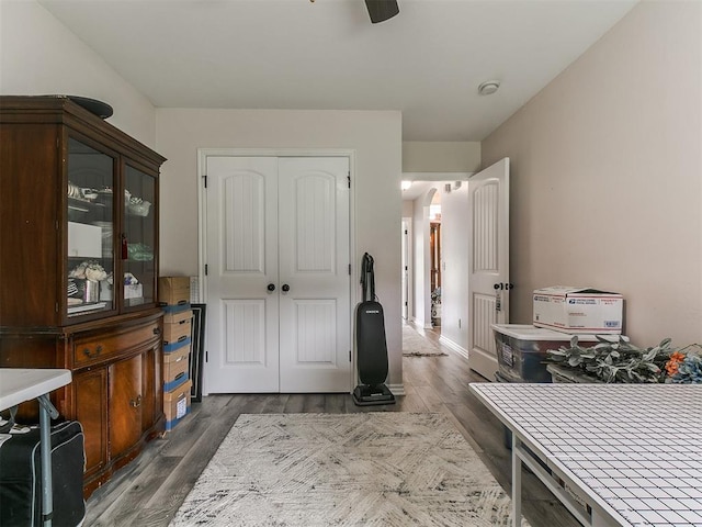 1401 Baycharter St, Norman, OK 73071 - bedroom with a closet, dark wood-style floors, and a ceiling fan