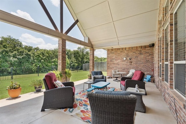 19804 Dalemead Way, Edmond, OK 73012 - fenced backyard with outdoor lounge area and a patio