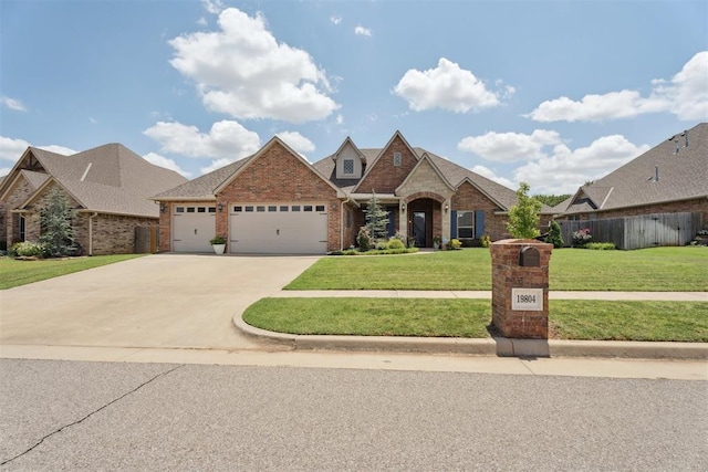 19804 Dalemead Way, Edmond, OK 73012 - french provincial home featuring an attached garage, brick siding, and concrete driveway