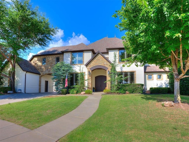 4109 Slate Bridge Rd, Edmond, OK 73034 - view of front facade featuring stone siding and a front lawn