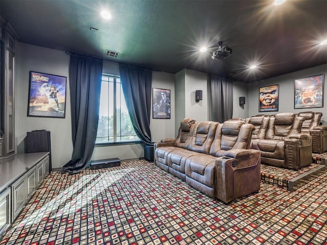 4109 Slate Bridge Rd, Edmond, OK 73034 - home theater room with recessed lighting and carpet floors