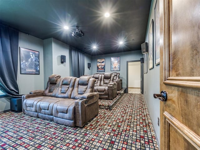 4109 Slate Bridge Rd, Edmond, OK 73034 - home theater featuring carpet and recessed lighting