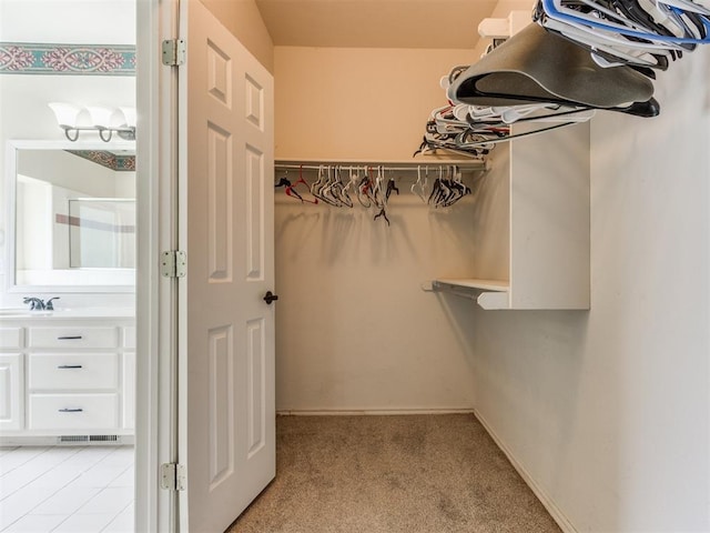 7300 NW 109th St, Oklahoma City, OK 73162 - walk in closet featuring light carpet and a sink