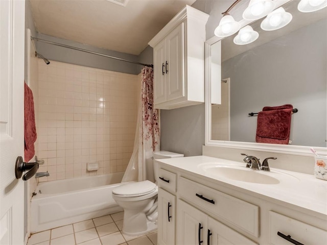 7300 NW 109th St, Oklahoma City, OK 73162 - full bathroom featuring tile patterned floors, vanity, and shower / tub combo with curtain