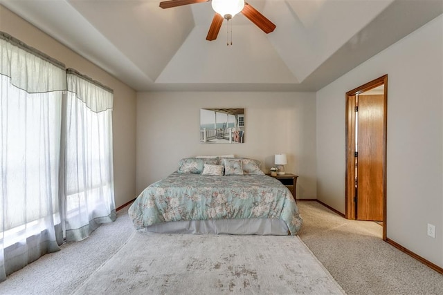 3000 Hampshire Ln, Oklahoma City, OK 73179 - carpeted bedroom featuring lofted ceiling, ceiling fan, and a raised ceiling