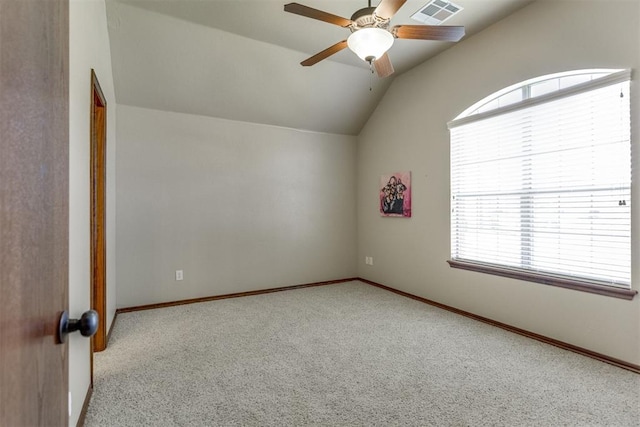 3000 Hampshire Ln, Oklahoma City, OK 73179 - empty room featuring carpet floors, lofted ceiling, plenty of natural light, and ceiling fan