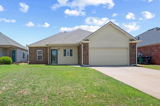 5916 SE 70th St, Oklahoma City, OK 73135 - view of front of home featuring an attached garage, driveway, a front lawn, and brick siding