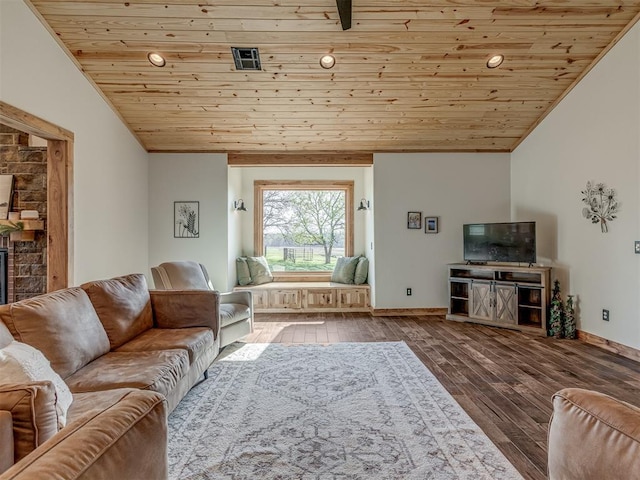 29490 County Road 180th Rd, Stillwater, OK 74075 - living room featuring wood ceiling, lofted ceiling, wood finished floors, and recessed lighting