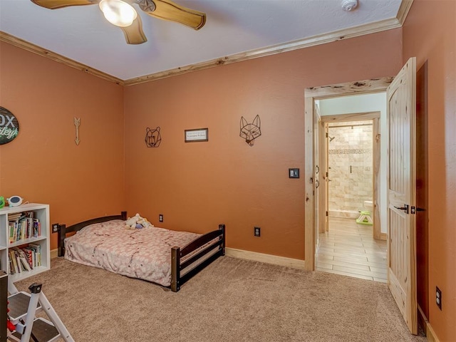 29490 County Road 180th Rd, Stillwater, OK 74075 - bedroom with carpet, crown molding, ceiling fan, and connected bathroom