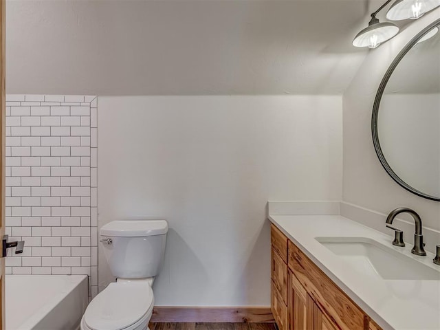 29490 County Road 180th Rd, Stillwater, OK 74075 - full bathroom with vanity, wood finished floors, bathing tub / shower combination, and lofted ceiling