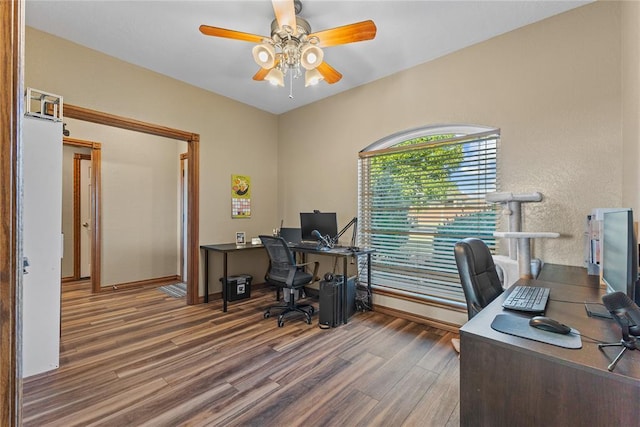 3008 Fairway Dr, Weatherford, OK 73096 - home office featuring wood finished floors and a ceiling fan