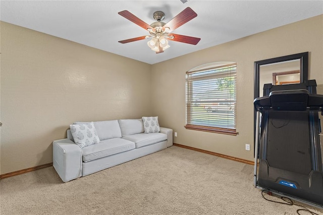 3008 Fairway Dr, Weatherford, OK 73096 - living room with a ceiling fan and carpet floors
