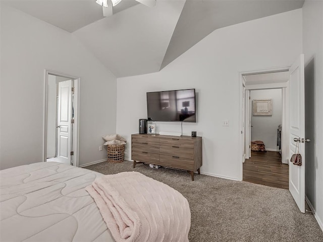 5112 NW 163rd St, Edmond, OK 73013 - carpeted bedroom featuring lofted ceiling and a ceiling fan